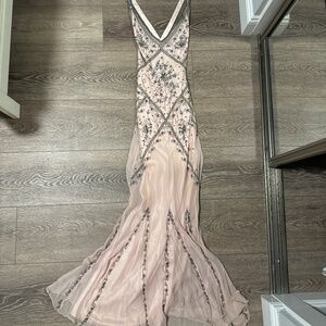 Pink beaded evening gown